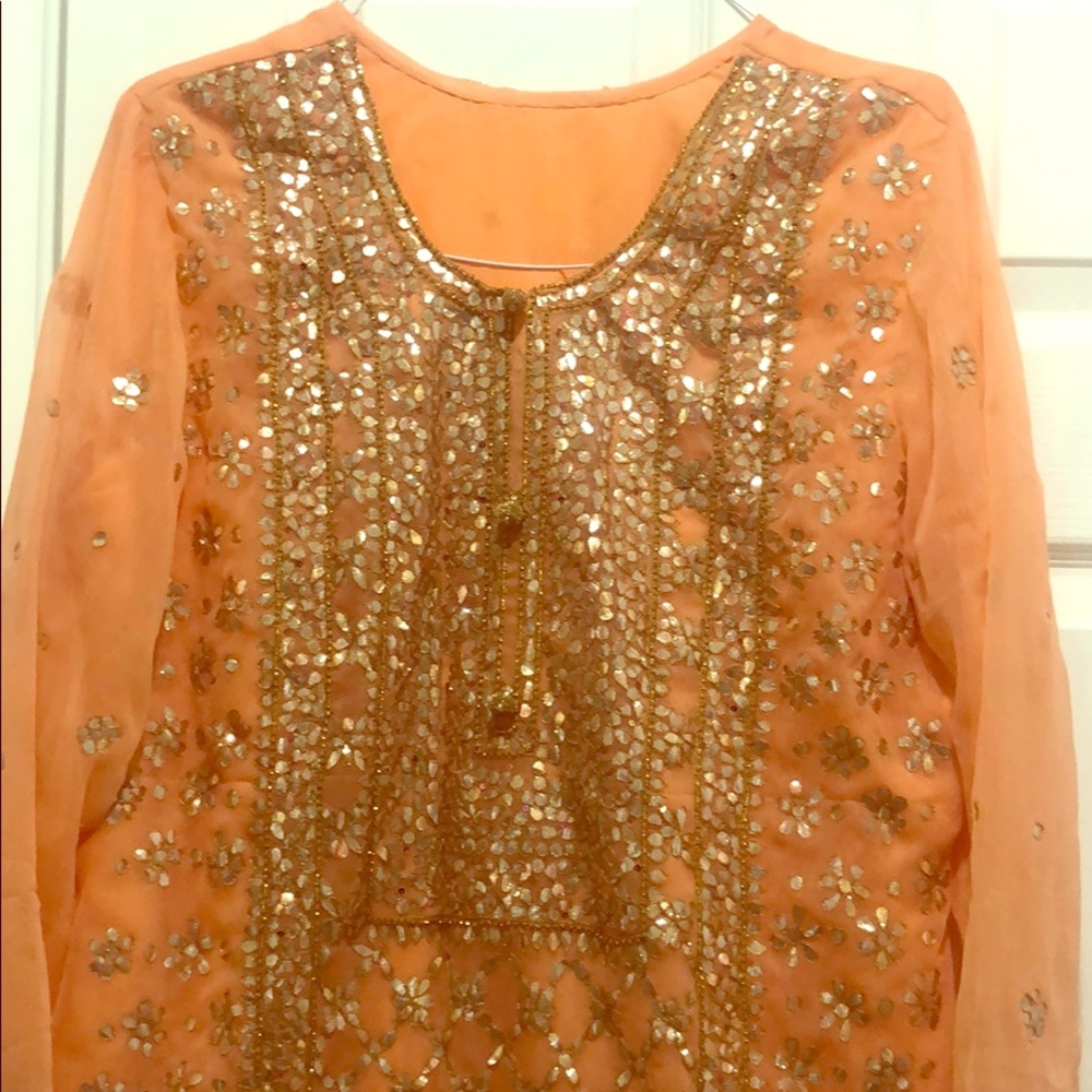 Pakistani Indian wedding party set. peach color
